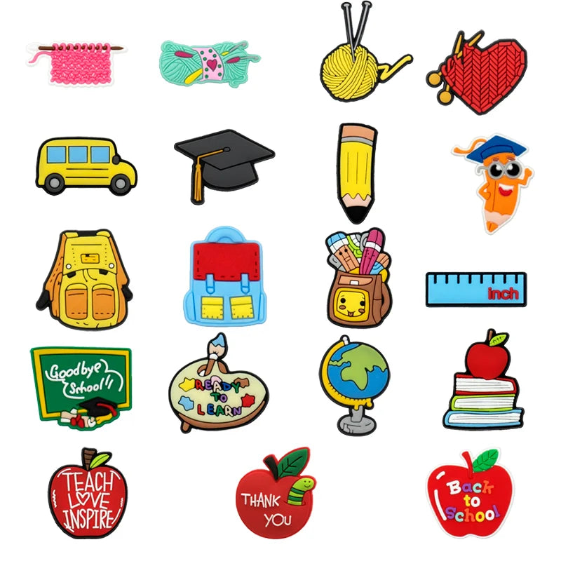 Customized Wholesale 2d Soft Pvc Diy Back to School Clog Sandal Accessories School Shoes Decorations Thanks Teacher Shoe Charms