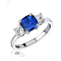 Factory Direct Three Stone Ring Rhodium Plated Silver Princess Blue Zircon Engagement Ring Women Party Gift