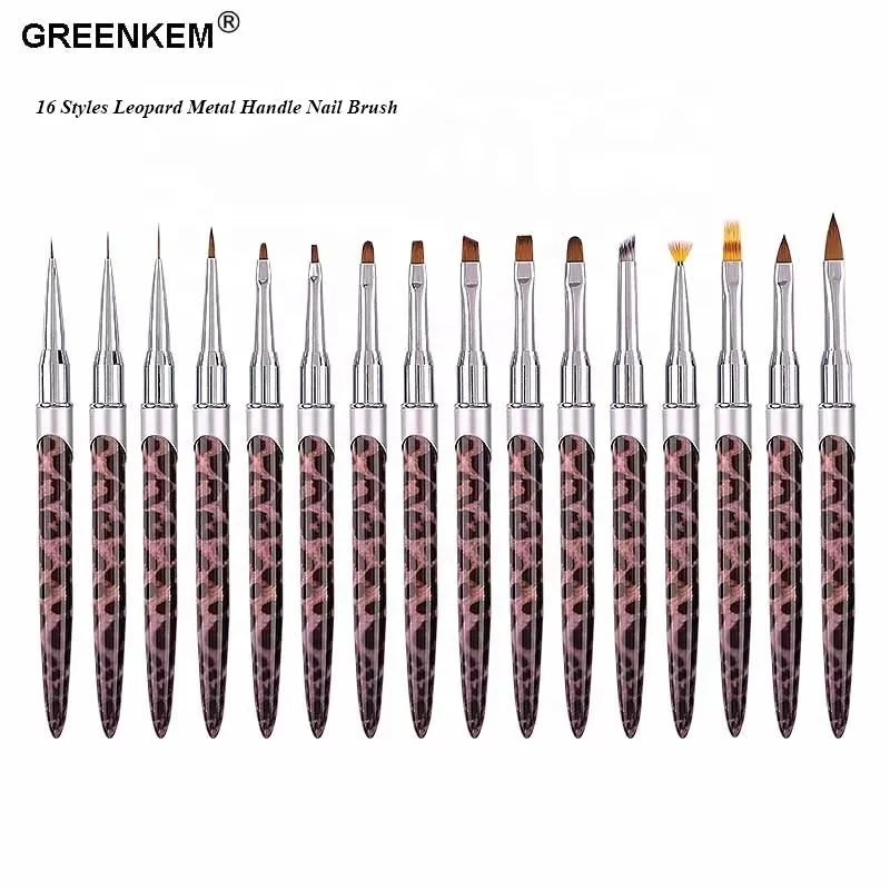 1Pcs 16 Style Function Color Painting Purple Brown Leopard Metal Handle Silver Head Acrylic Brushes Nail Art Tool