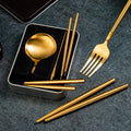 Detachable Gold Matte Cutlery Pocket-Sized Portable Foldable Cutlery Set with Tin Case