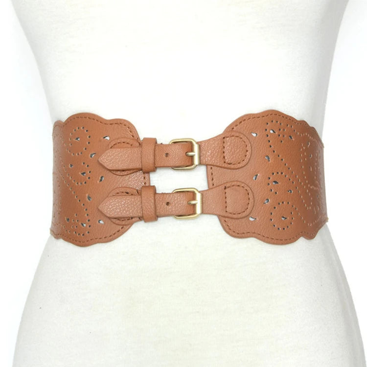 Women's Retro Hollow Waist Seal Needle Buckle Imitation Leather Waist Seal Fashion Elastic Women's Wide Belt