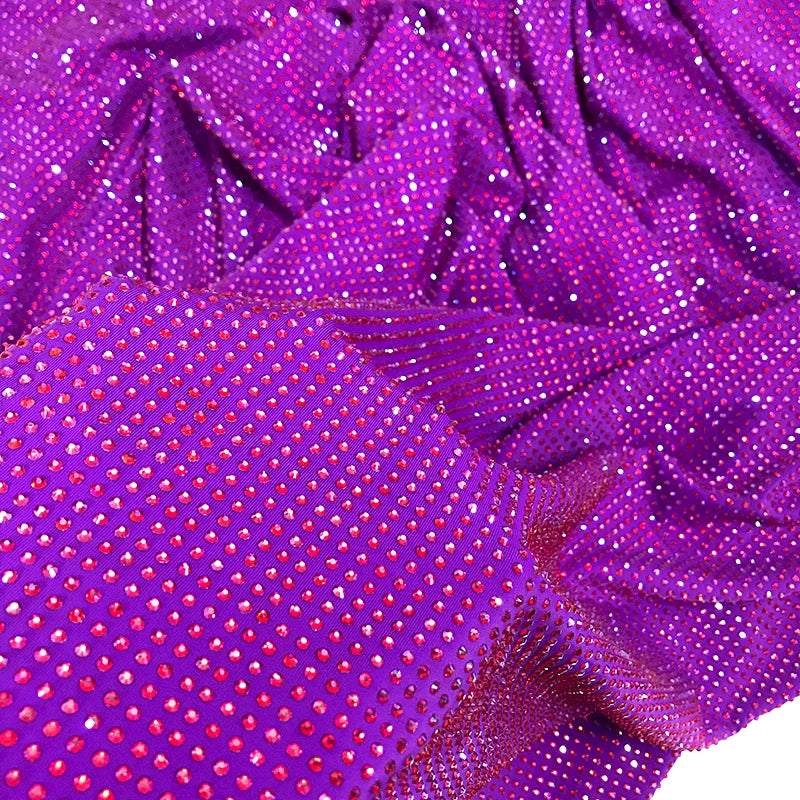 F002 Elastic Crystal Fabric Hot Fix Rhinestone Fabric Stretch 100CM  Fabric for Dress