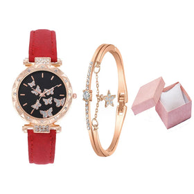 2023 Hot Selling New 5pcs/set Women's Fashion Diamonds Fresh Butterfly Versatile Jewelry Set Wrist Watch