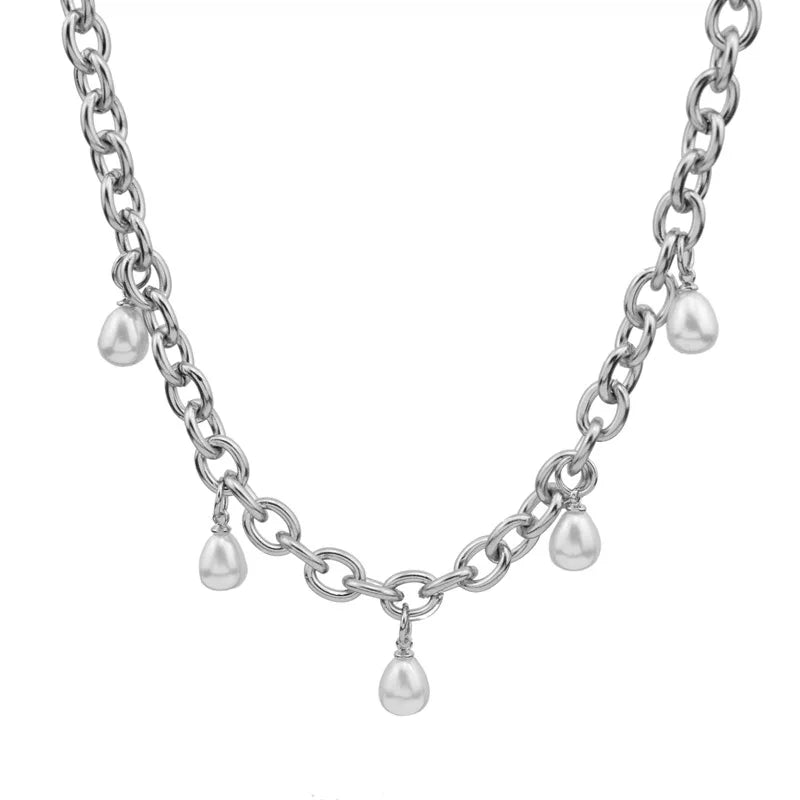 Eternal Punk Delicate Charm Necklace Fashion Classic Retro Drop Necklace Zircon Bead Stainless Steel Clavicle Chain Unisex Gift