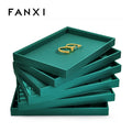 FANXI New Upscale Green PU Leather Jewelry Display Tray with Customizable Color & Logo 35x24x3.3cm