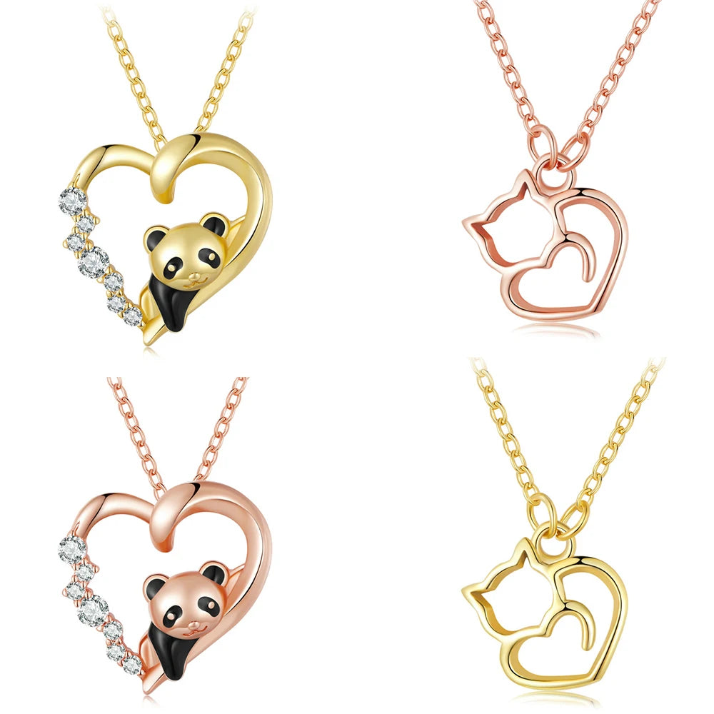 Jiangyuan 925 Sterling Silver Rose Gold Plated Lovely Cat Panda Women Pendant Necklace Luxury Sterling Silver Jewelry Gift