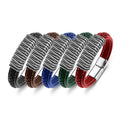 Factory Wholesale Price Classic Handmade Braided Leather Bracelet Stainless Steel Magnetic Clasp Bangles for Men Jewelry