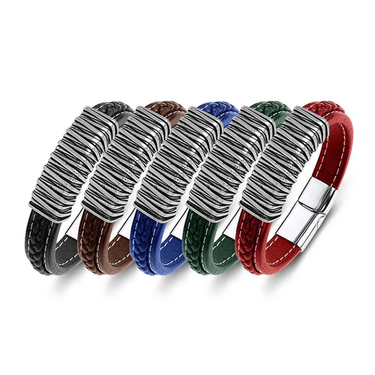 Factory Wholesale Price Classic Handmade Braided Leather Bracelet Stainless Steel Magnetic Clasp Bangles for Men Jewelry
