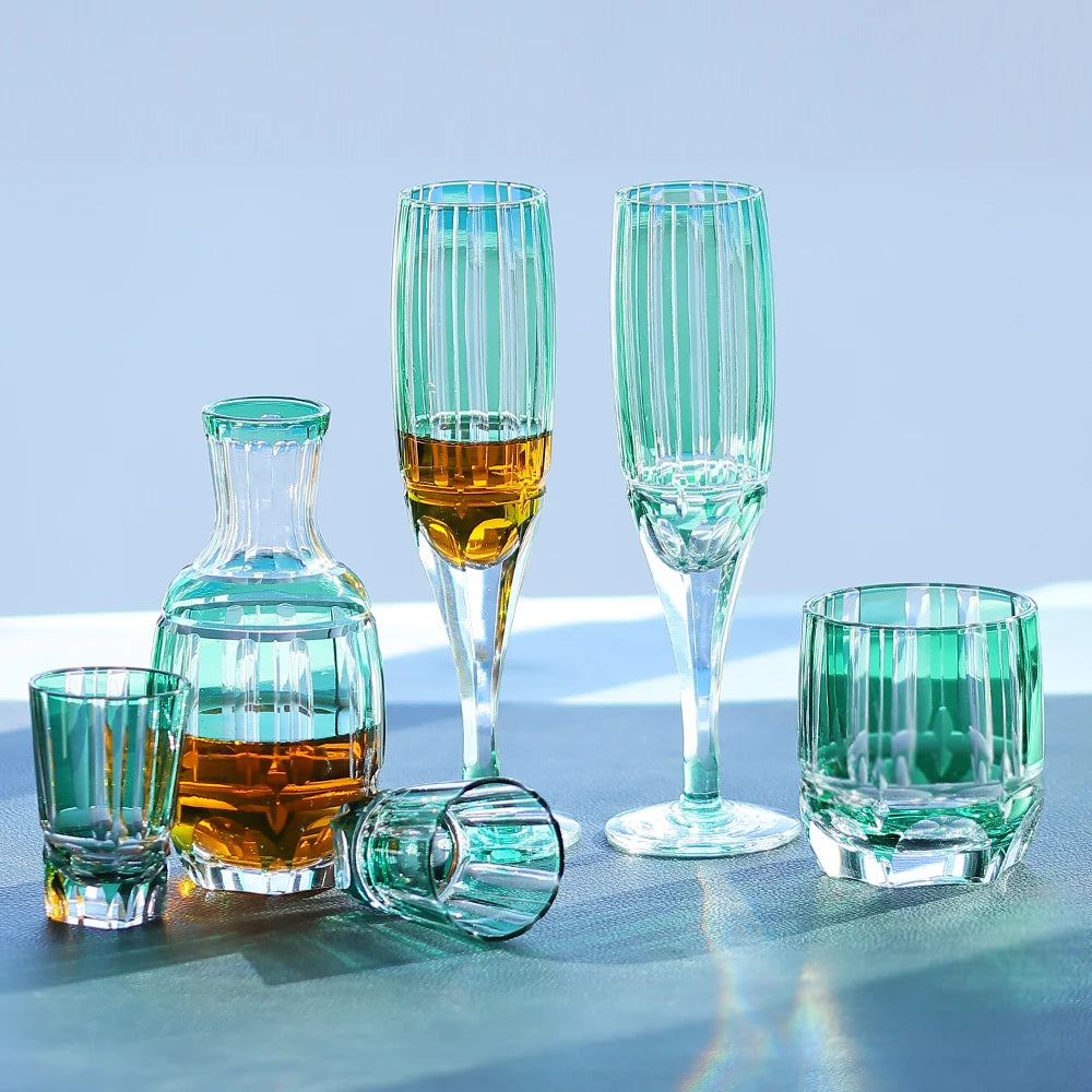 Japanese Style Edo Kiriko Cocktail Whiskey Drinkware Green Bamboo Champagne Glass Vodka Glasses Hand-Cut Clear Sake Glass