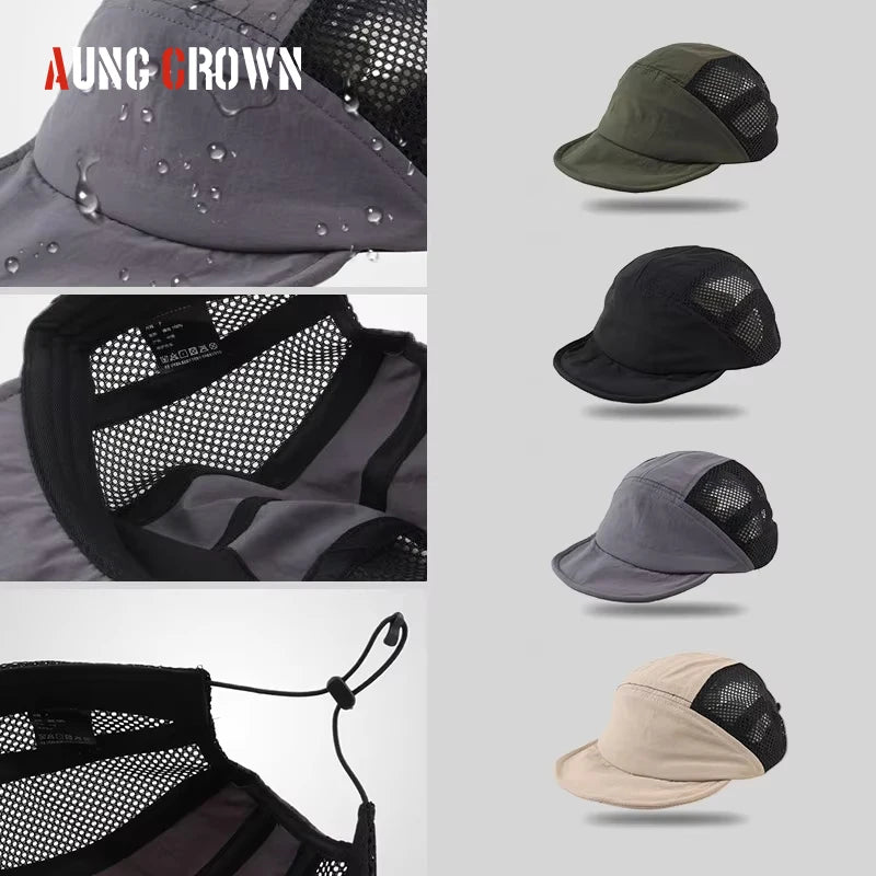 Unisex 5 Panel Camping Hat Lightweight Packable Nylon Running Cap for Travel Cycling Hiking Sun Protection Water Resistant