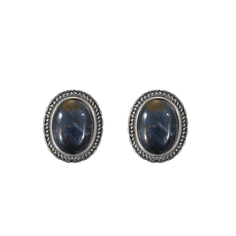 100% Natural Pietersite S925 Sterling Silver European Retro Style  Earrings Adjustable for Women Wedding Fine Crystal Jewelry