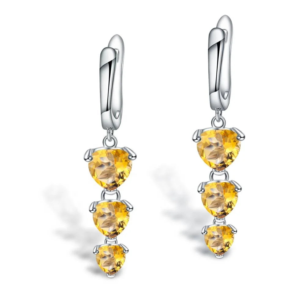 Abiding Fashion Natural Gemstone Citrine Custom Women 925 Sterling Sliver Earrings Jewelry