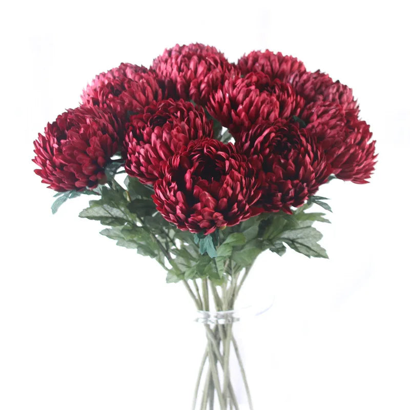 Hot Sale Single Stem Chrysanthemum Silk Artificial Pineapple Chrysanthemum Flowers for Home