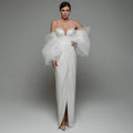 Ocstrade Ropa De Verano Vestidos Luxury Strapless Evening Dress Puff Sleeves Front Split Maxi Elegant Evening Dress