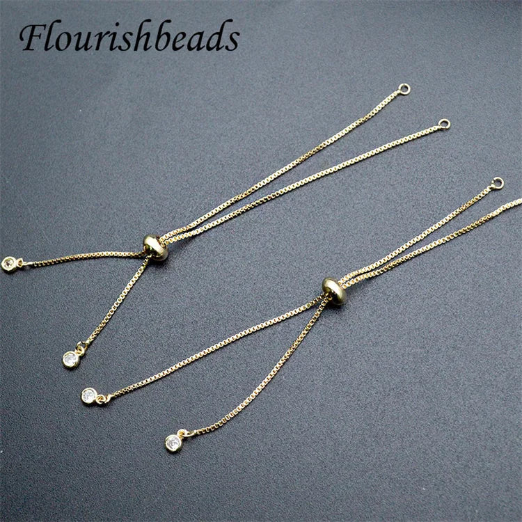 Anti-fading 18k Gold Plated Rhodiucm Gun Metal Color CZ Drop Length Adjustable Bracelet Box Chains for Charm Bracelets Making