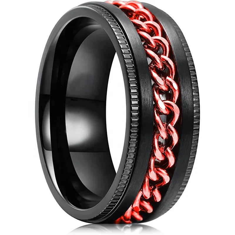 Creative Multi-color Rotatable Finger Rings Stainless Steel Anxiety Ring Rotating Chain Wedding Rings for Woman Couple