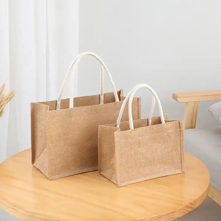 Hot Selling Bulk Travel Reusable Beach Jute Tote Shopping Bag Blank Burlap DIY Crafts Bag for Bridesmaid Gift Wedding