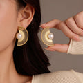 2025 Retro Engraved Fashion Jewelry 18k Gold Plated Stainless Steel Irregular Earrings  for Women Gift