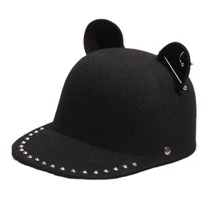 Fashion Chic Women Lady Girls Wool Felt Cat Ear Knight Hat Dress Baseball Hats With Pearls