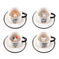 Hot Style 220ml Creative Cup Ceramic Glaze Cartoon Cat Ceramic Cup 3D Relief Animal Ceramic Cat Cup with Tray
