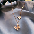 18k Gold Plated Stainless Steel Double Chain Necklace Simple Butterfly Pendant for Women Girls