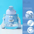 1100ml Portable Plastic Kids Water Bottle Cute Cartoon Doll Plastic Straw Cup Big Belly Cup