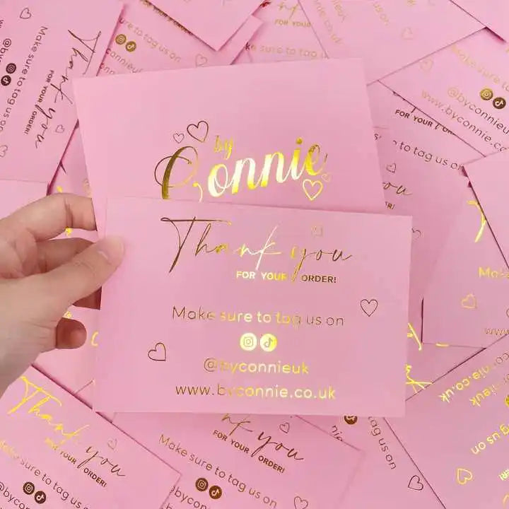 Custom Logo Gold Foil Paper Business Cards Discount Code Jewelry Clothin Thank You Card for Small Business