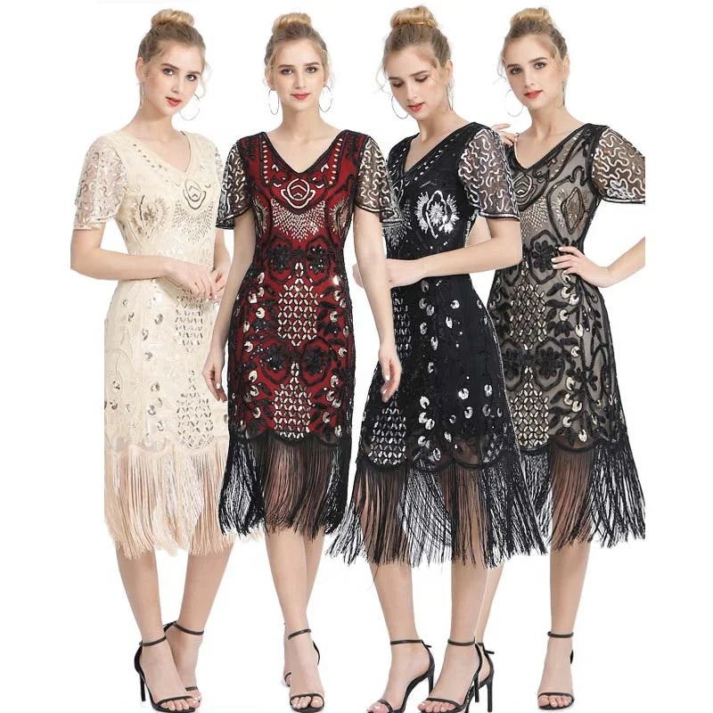 Wholesale Fashionable Delicate Sequin Embroidery Pattern Party Prom Evening Dresses