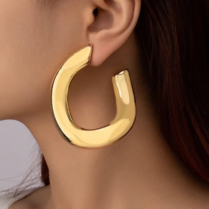 Women's New Fashion Trend Chunky Statement Gold-Plated C-Shape Stud Drop Earrings Party Jewelry Gifts Wholesale