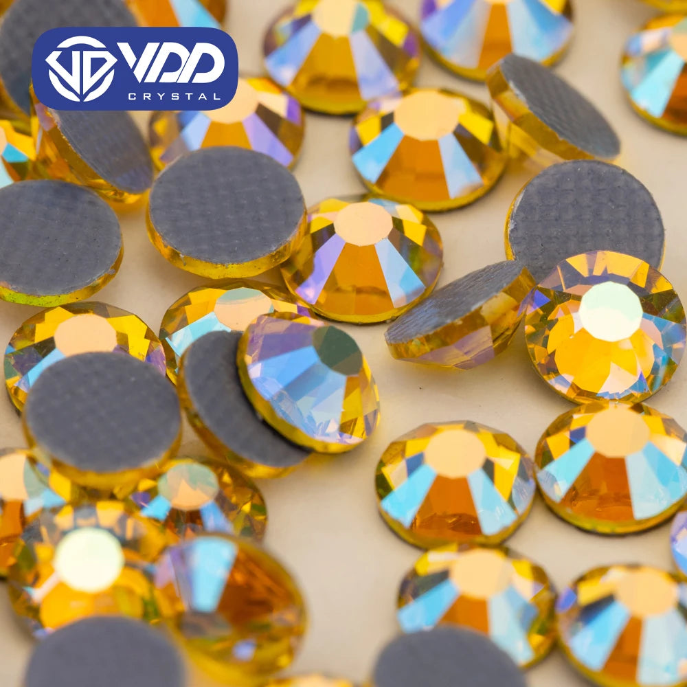 VDD 071 Citrine AB SS6-SS30 High Quality Hotfix Glass Rhinestones Crystal Color AB Flatback Glitter Strass Stones Clothes