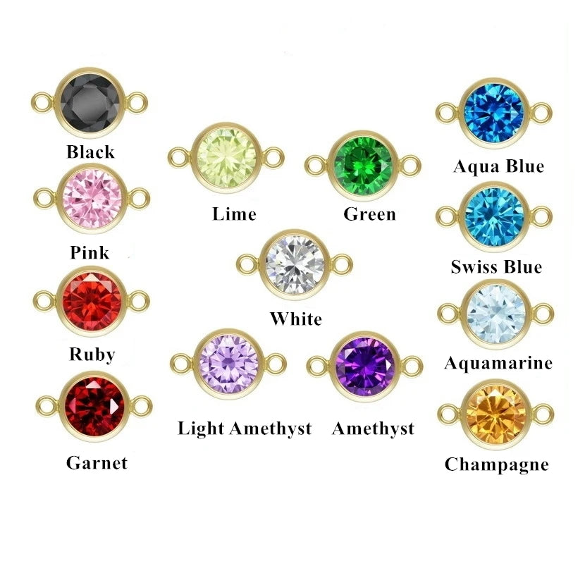 Vintage Jewelry Permanent Birthstone Zircon Bracelet Necklace Connector Gold Filled Bezel Setting Non Tarnish Charms 14K