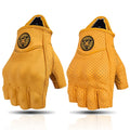 Summer Yellow Motorcycle Gloves Fingerless Leather Moto Glove Half Finger Retro Motocross Half Glove Men Women for Riding Racing
