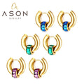 Ason Jewelry New Ins Trend Vintage Waterproof Stainless Steel Hoop Earrings Colorful Cubic Zirconia Earrings for Women