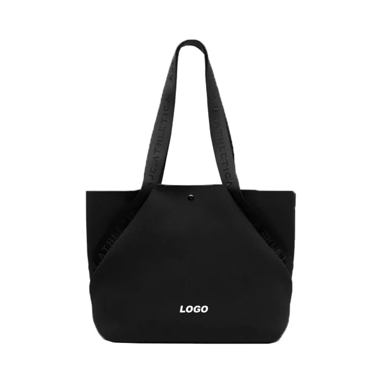 Large Capacity Black Neoprene Tote Handbag for Women Casual Shoulder and Hand with Two Straps for Shopping and Beach Use