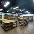 Water Bottle Display Rack Clothing Metal Frame Mix Wood Board Display Rack Table Display for Promotion Selling Products
