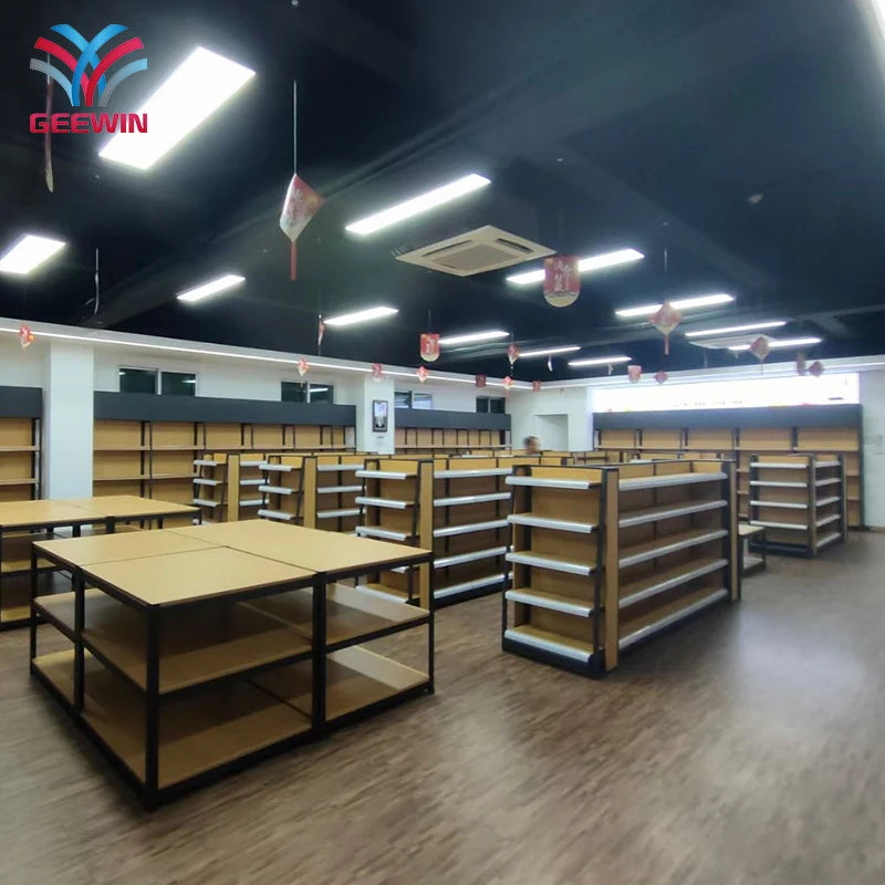 Water Bottle Display Rack Clothing Metal Frame Mix Wood Board Display Rack Table Display for Promotion Selling Products