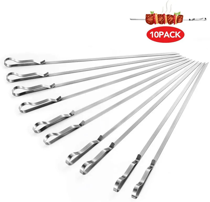 17" Flat Metal Grilling Reusable Stainless Steel BBQ Kebab Skewer