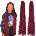 36-Inch Burgundy Faux Locs Crochet Hair for Black Women 21 Strands Soft Synthetic Hair