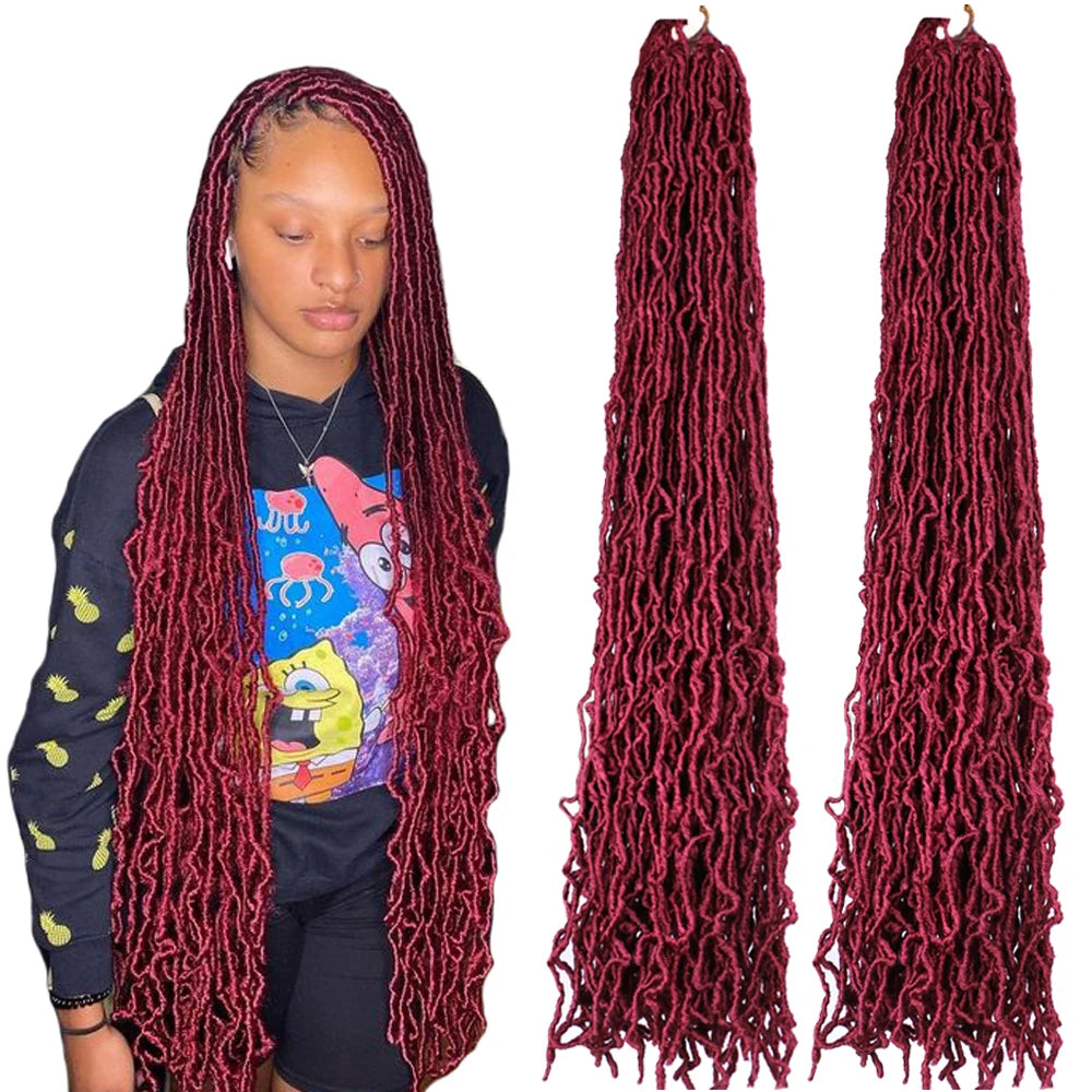36-Inch Burgundy Faux Locs Crochet Hair for Black Women 21 Strands Soft Synthetic Hair