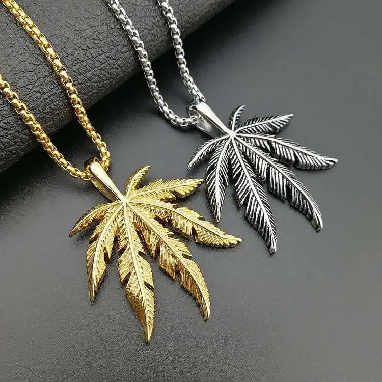 Professional Design Custom Jamaican 18k Gold Plated Jewelry Leaf Stainless Steel Pendant Necklace