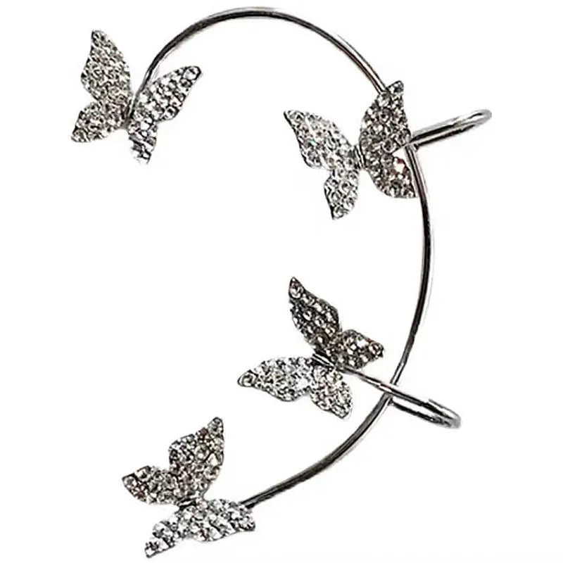 Creative New Design Fashion Rhinestone Butterfly Non Piercing Ear Wrap Cuff Earring Women