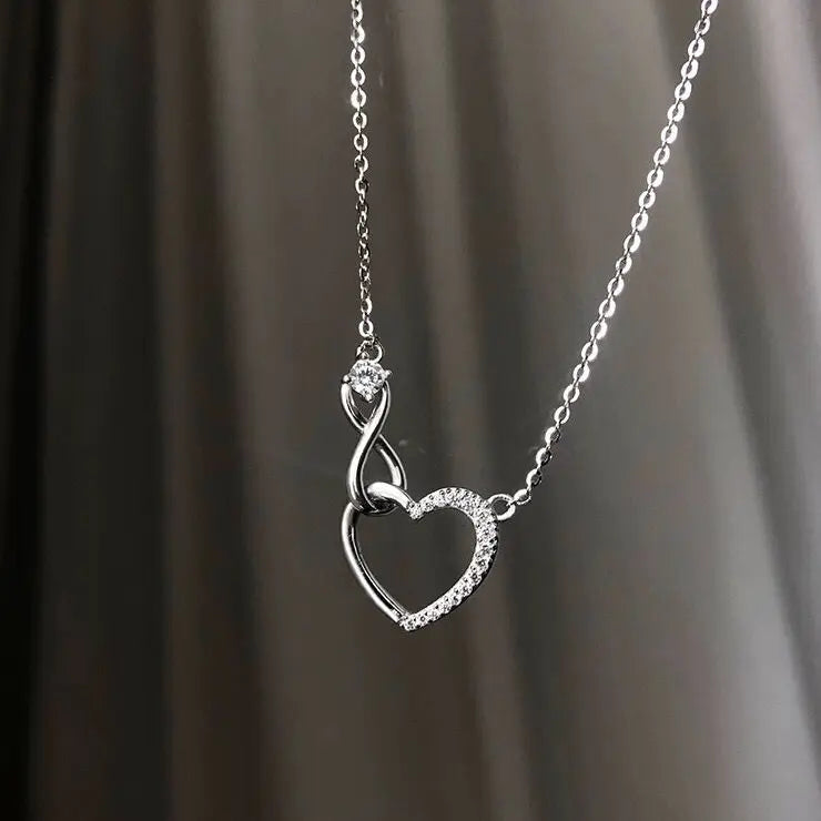Shiny Zircon Heart Necklace Ins Silver Plated Micro Pave Heart Infinity Pendant Necklace Jewelry for Women