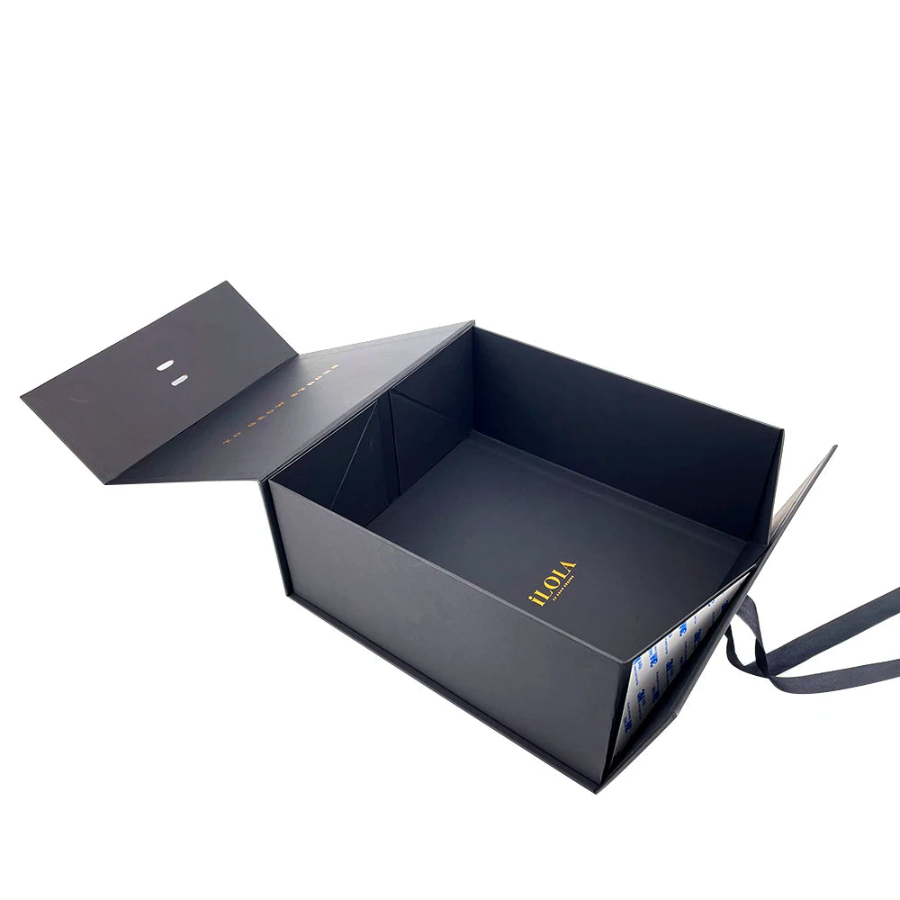 Luxury Black Magnetic Cardboard Paper Packaging Hot Stamping Gold Gift Packing Boxes Folding Foldable Boxes