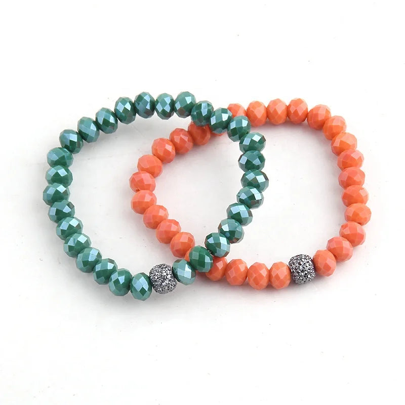 New Fashion 8mm Bright Coloured Glass Resin Ball Bracelets Elasticity Black Crystal Glass Beads Bracelets