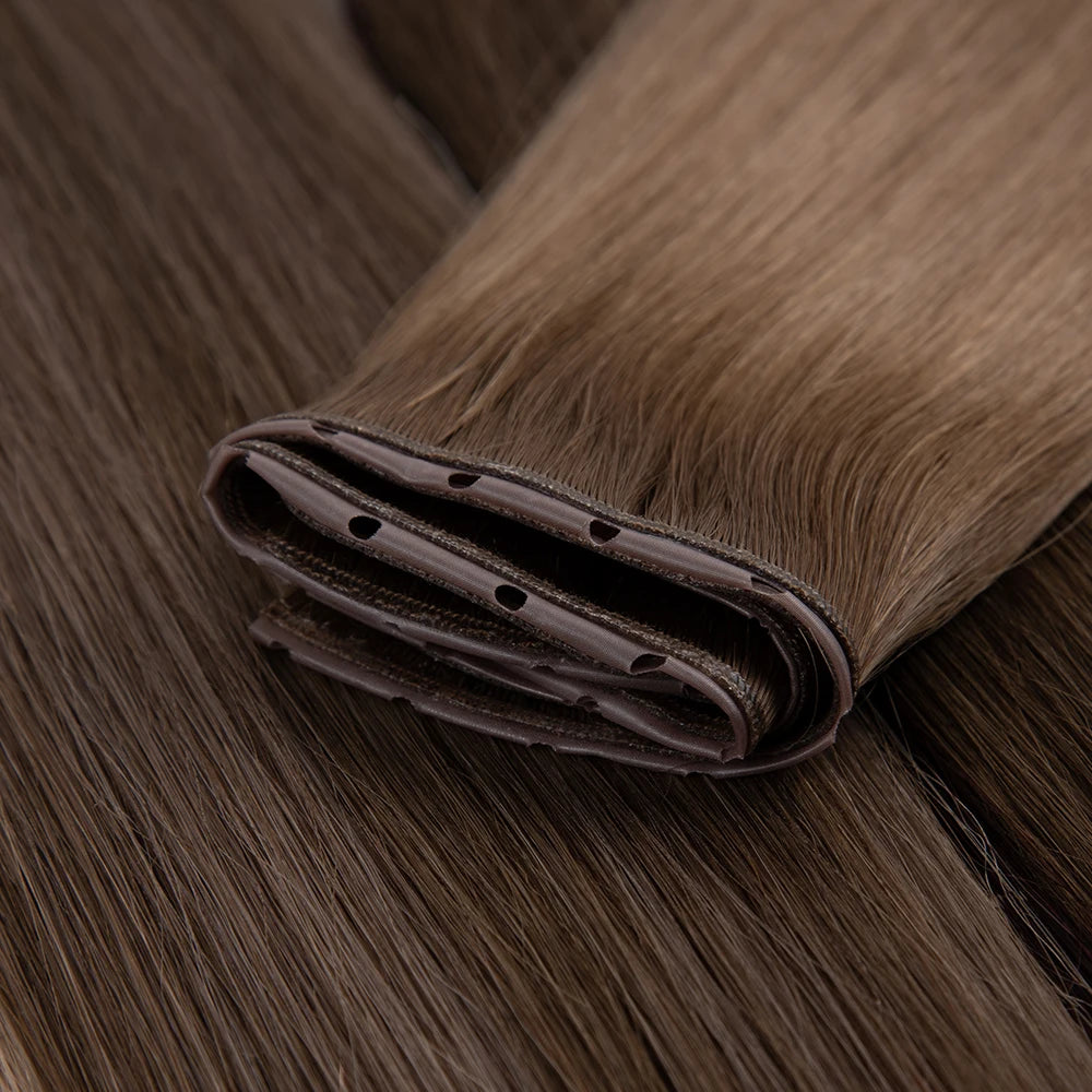 New Double Genius Weft Hair Extension Double Drawn Raw Virgin Russian Human Hair Butterfly Hole XO Weft