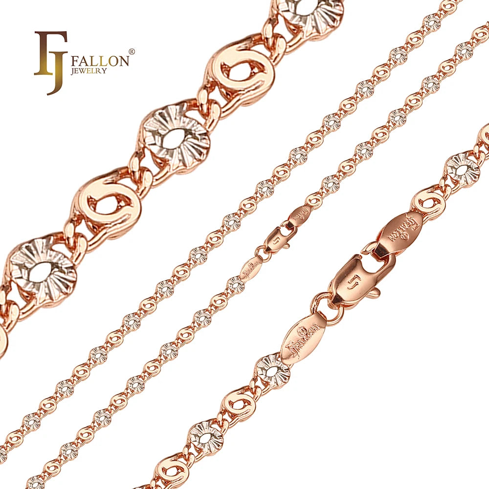 4.1mm+ FJ Fallon Fashion Jewelry Marquise Keyhole Snail Link Half Sunburst Chain Plated in Rose Gold Two Tone Brass