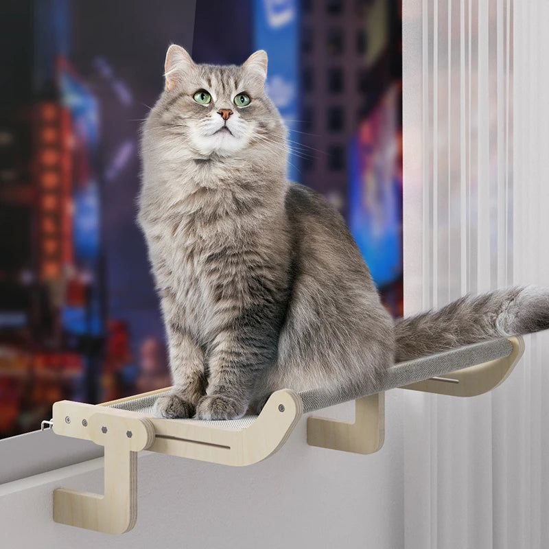 Pet Tower Big Cats Hamocks Wall Mounted Wooden Tree Climbing Scratch Multiple Accessories Cat Window Perching Hammock Bed