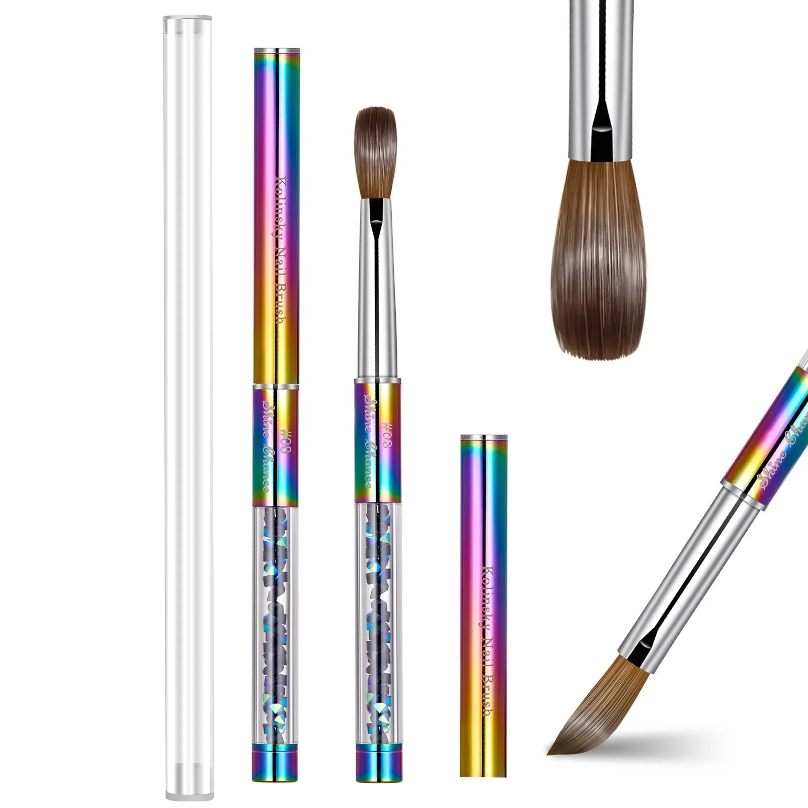 Hot for 100% Professional Kolinsky Hair Nail Art Brush with Plastic Rainbow Handle UV Gel Acrylic Brush