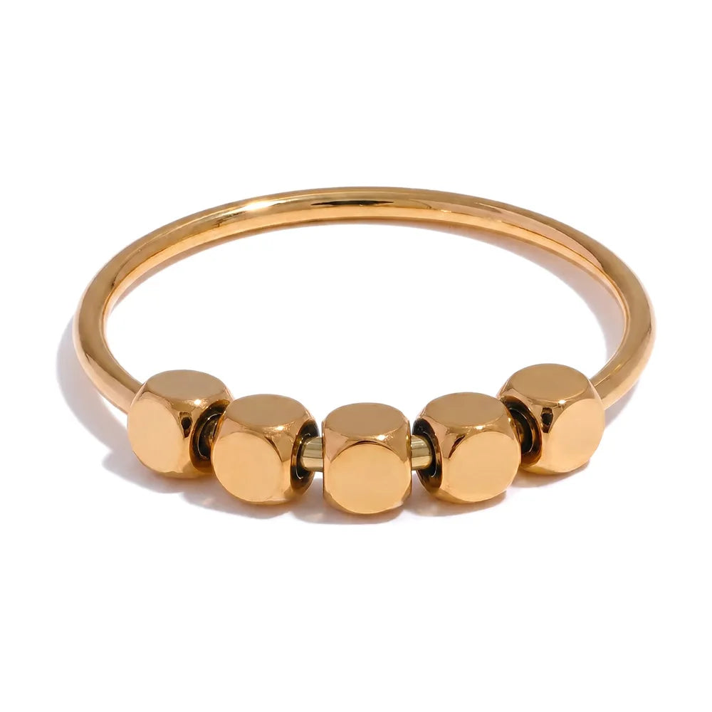 JINYOU 6957 Statement Stainless Steel Square Chain Ring for Women Fashion Texture Gold Color Summer 2025 Rust Proof Jewelry Gift