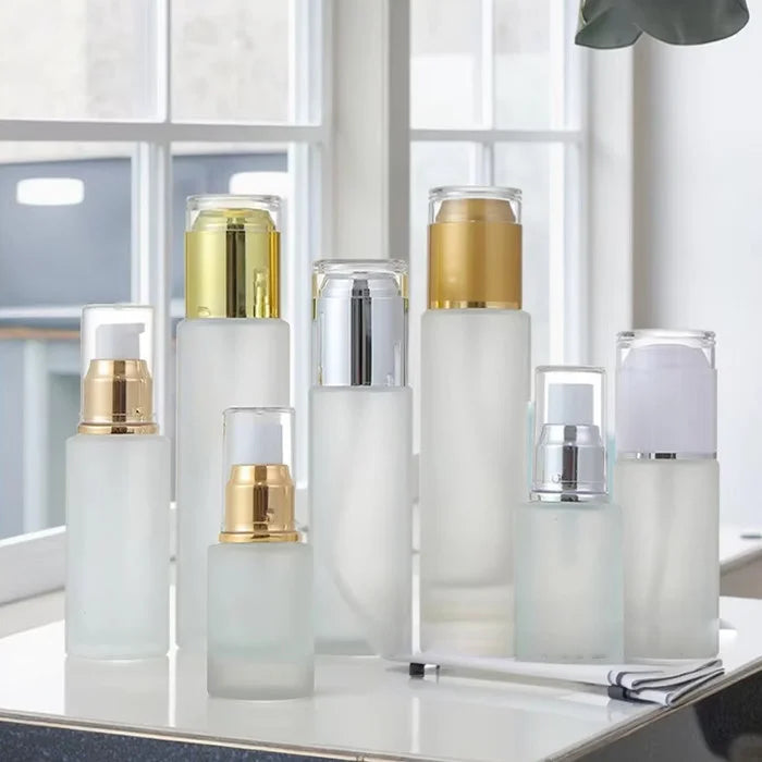 Wholesale Frosted Glass Lotion & Serum Container 100ml & 120ml Empty Perfume Mist Spray Pump Bottles for Skin Care Creams Toners